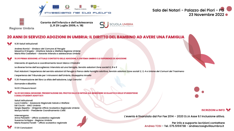Protocollo di intesa sul benessere scolastico delle studentesse e degli studenti adottati: Umbria