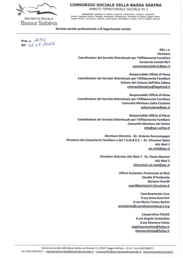 Il Coordinamento CARE partecipa al Tavolo inter-distrettuale affido Rieti