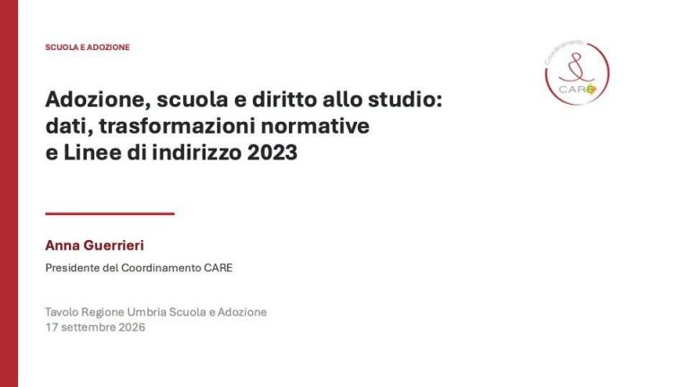 SCUOLA E ADOZIONE: IL COORDINAMENTO CARE AL TAVOLO DELLA REGIONE UMBRIA