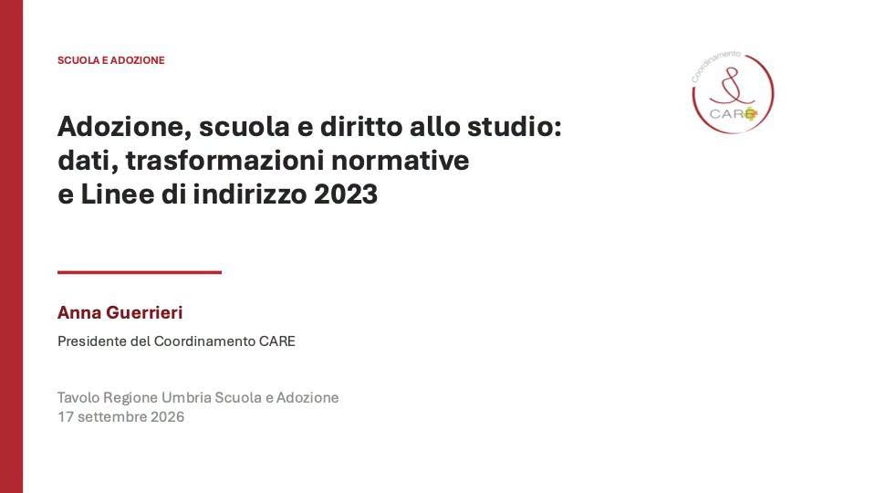 Scuola e adozione: il Coordinamento CARE al tavolo della Regione Umbria
