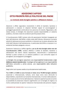 Copertina del dossier del Coordinamento CARE &ldquo;Adozione e affido. Otto priorit&agrave; per le politiche del Paese&rdquo;